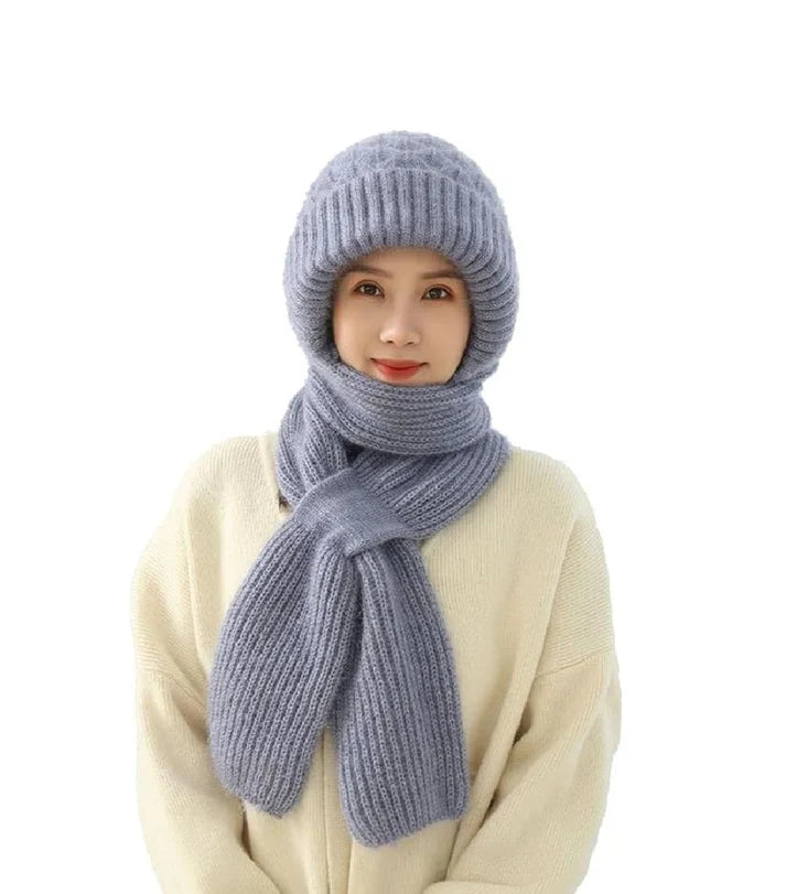 2 in 1 Knit Scarf Beanie Set Winter Stripes Cap Warm Knitted Hat Scarf Set Windproof Hats for Women