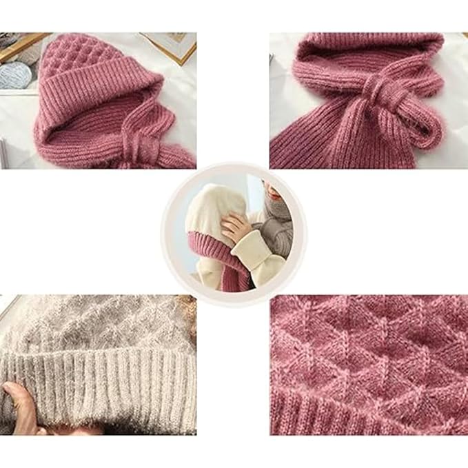 2 in 1 Knit Scarf Beanie Set Winter Stripes Cap Warm Knitted Hat Scarf Set Windproof Hats for Women